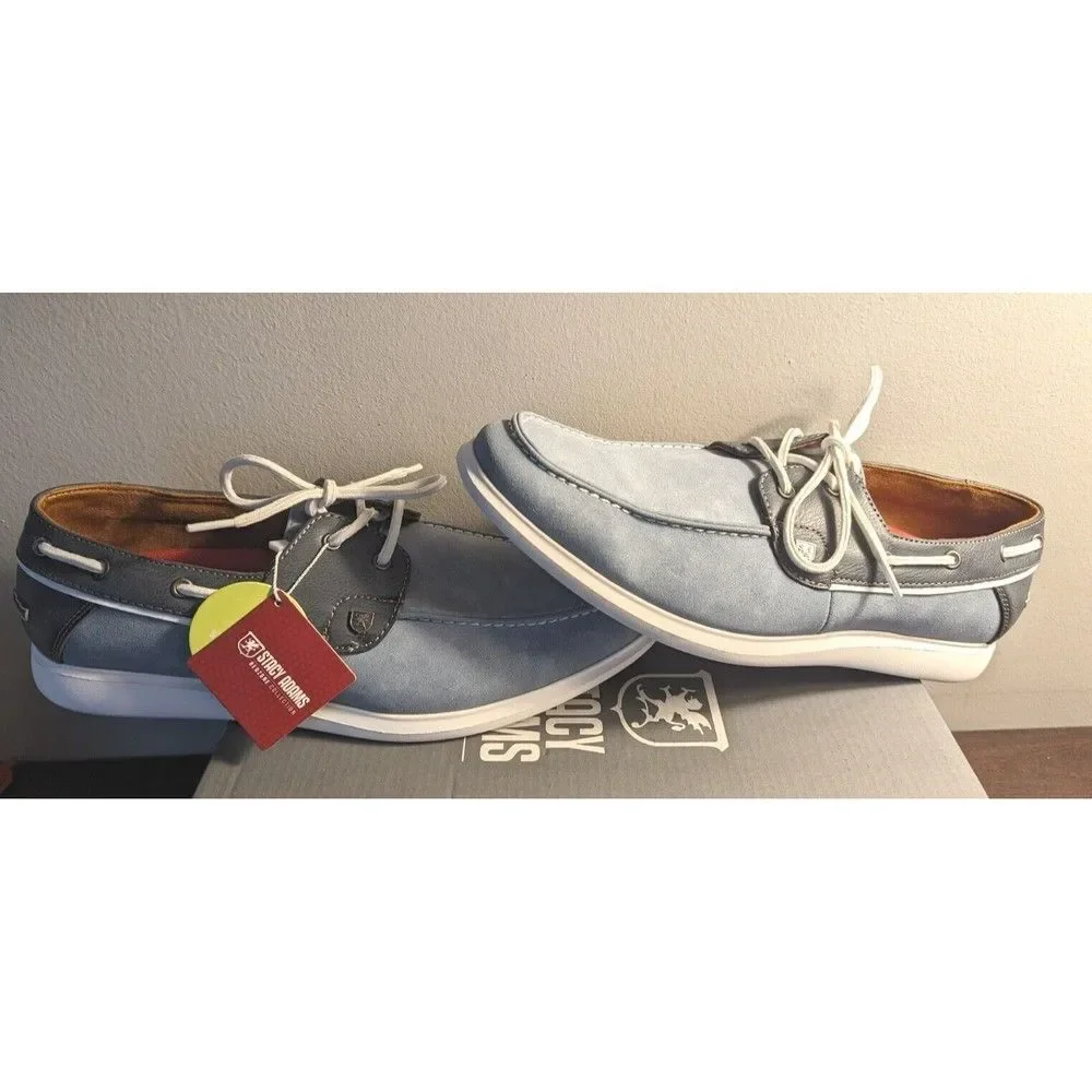 Stacy Adams Reid Moc Toe Lace Up Boat Shoes 10M Lightweight Light Blue 25592-465